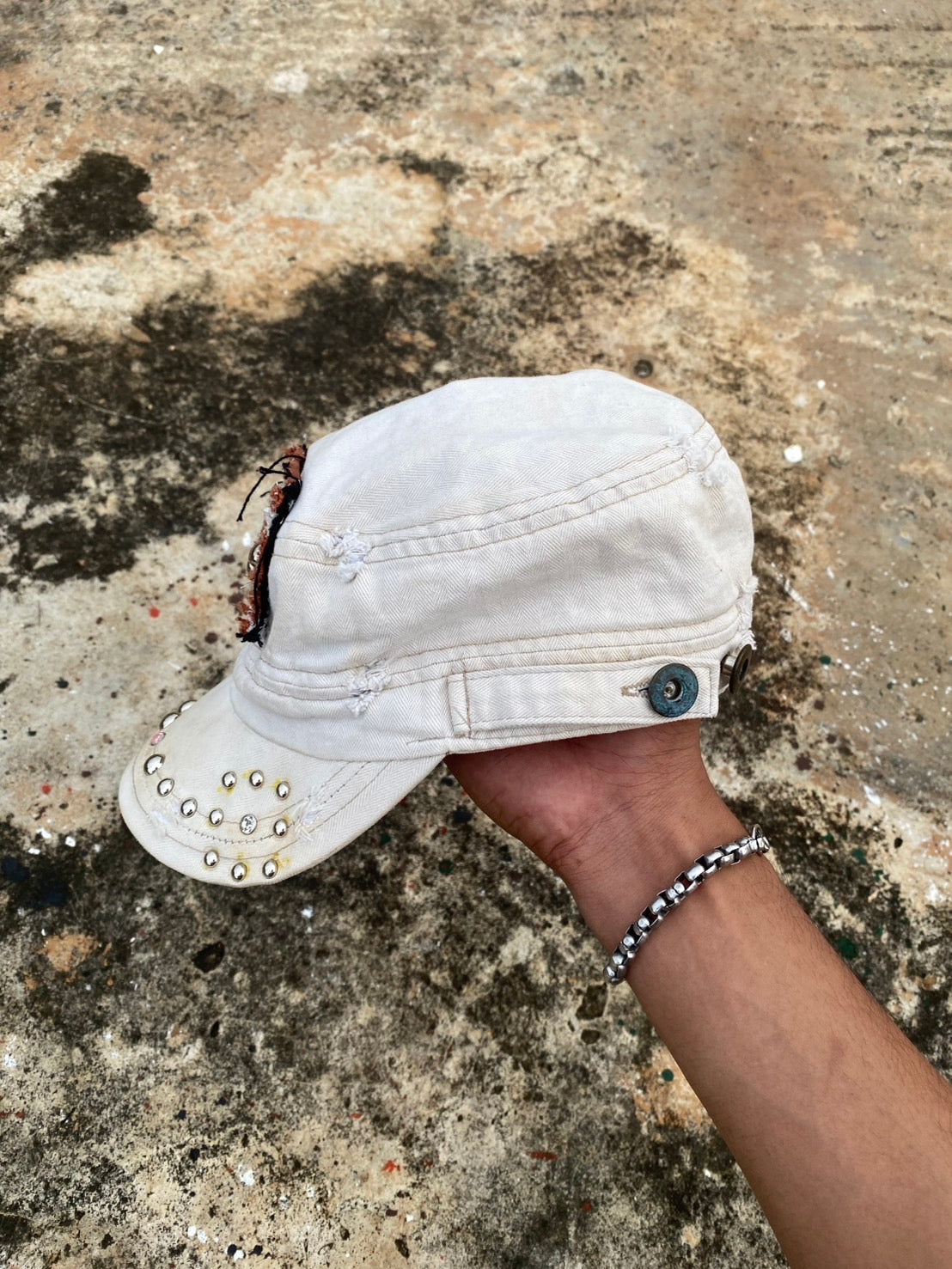 Custom white studs cap vtg