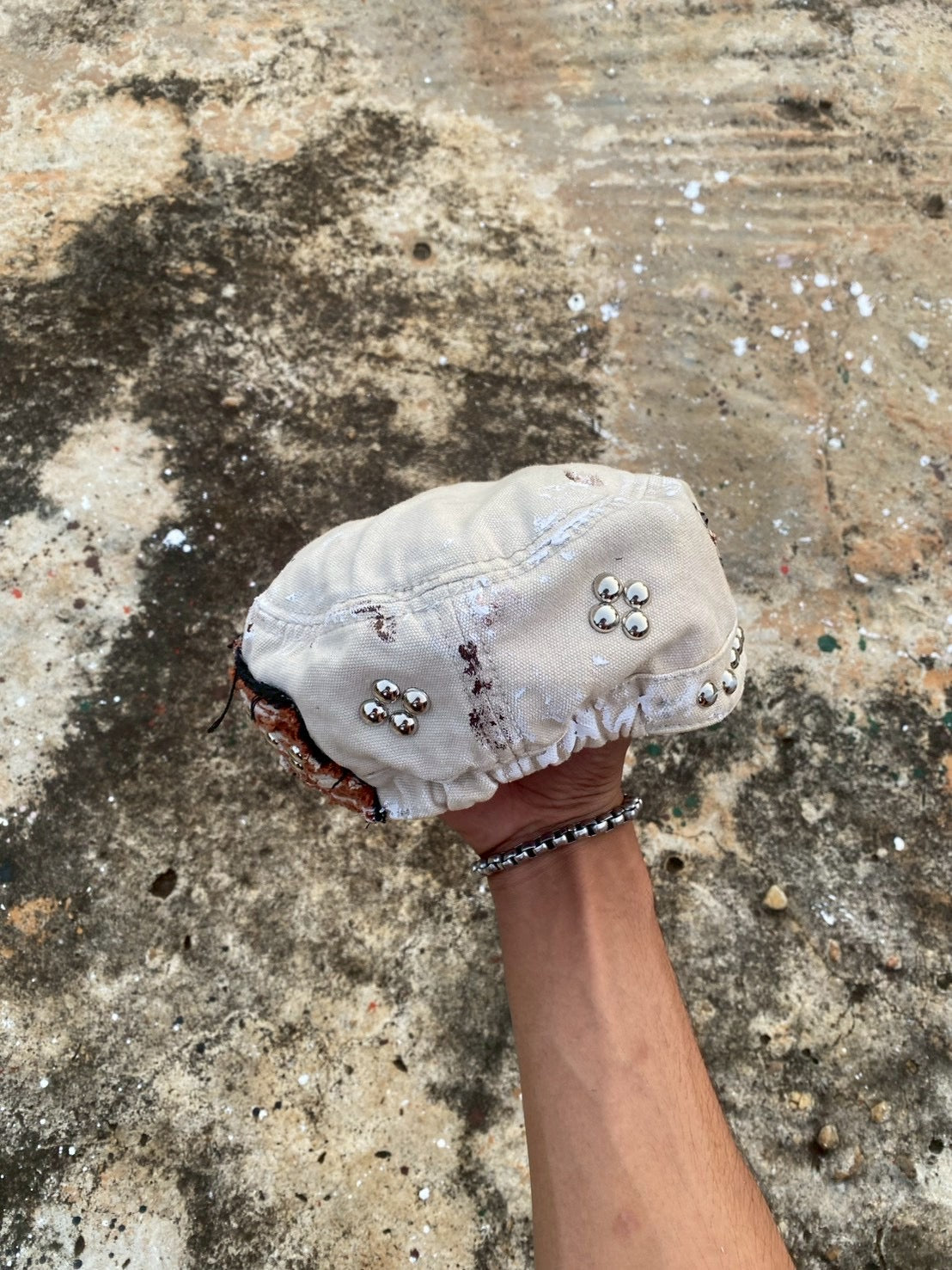 Custom white studs cap vtg