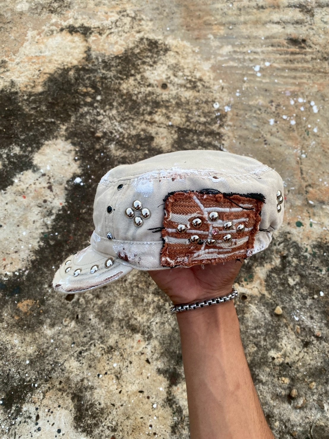 Custom white studs cap vtg