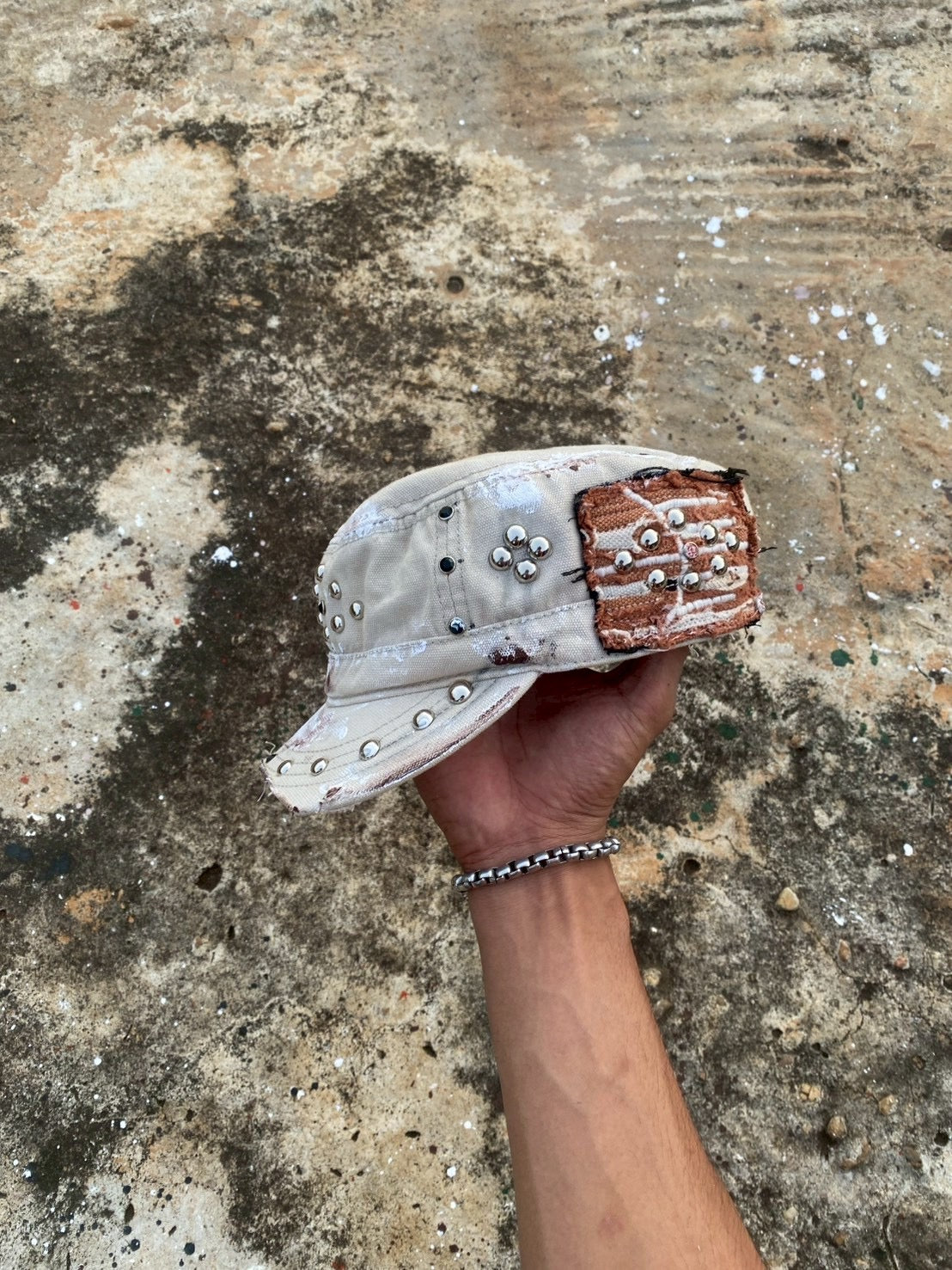 Custom white studs cap vtg