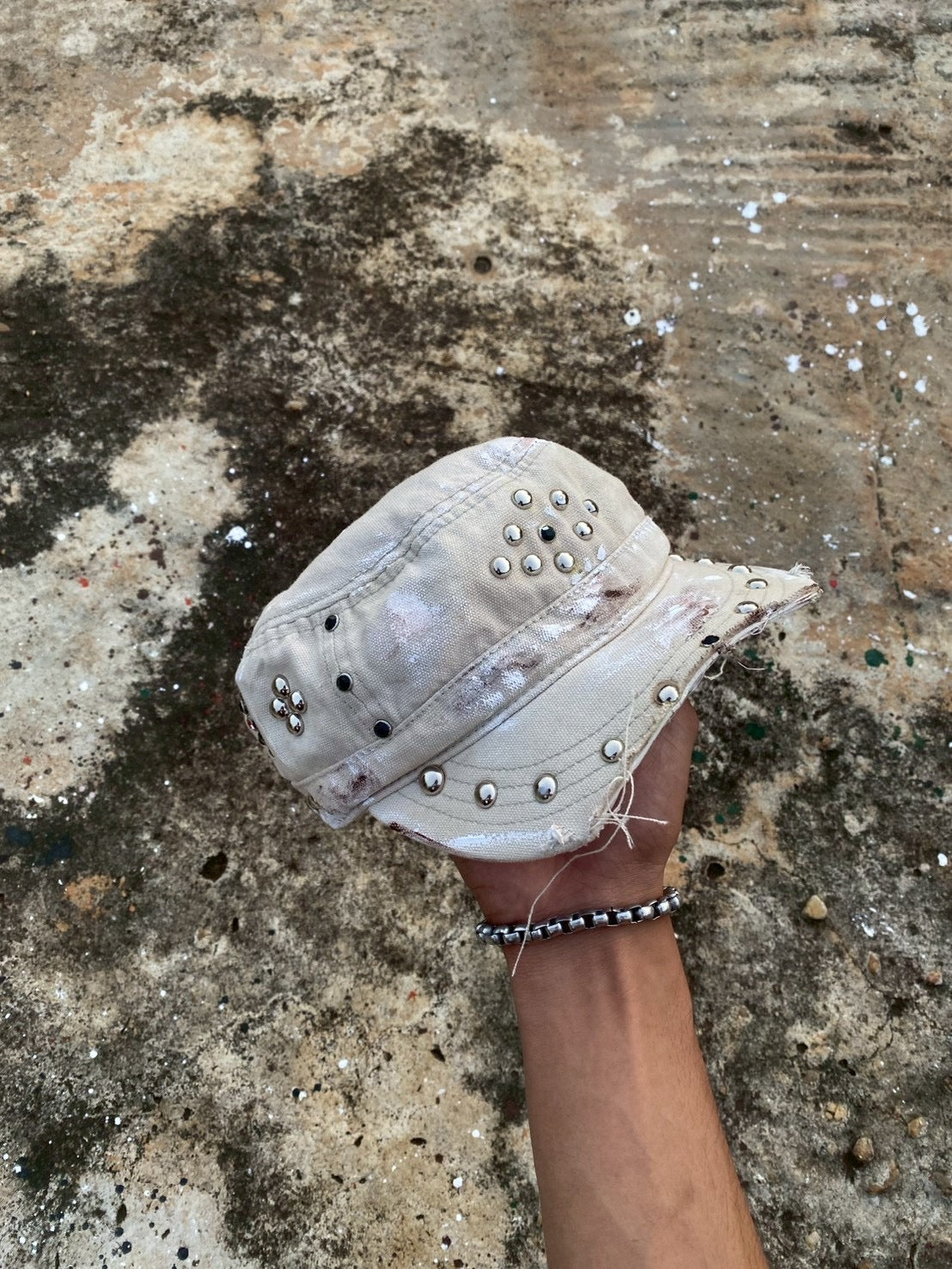 Custom white studs cap vtg