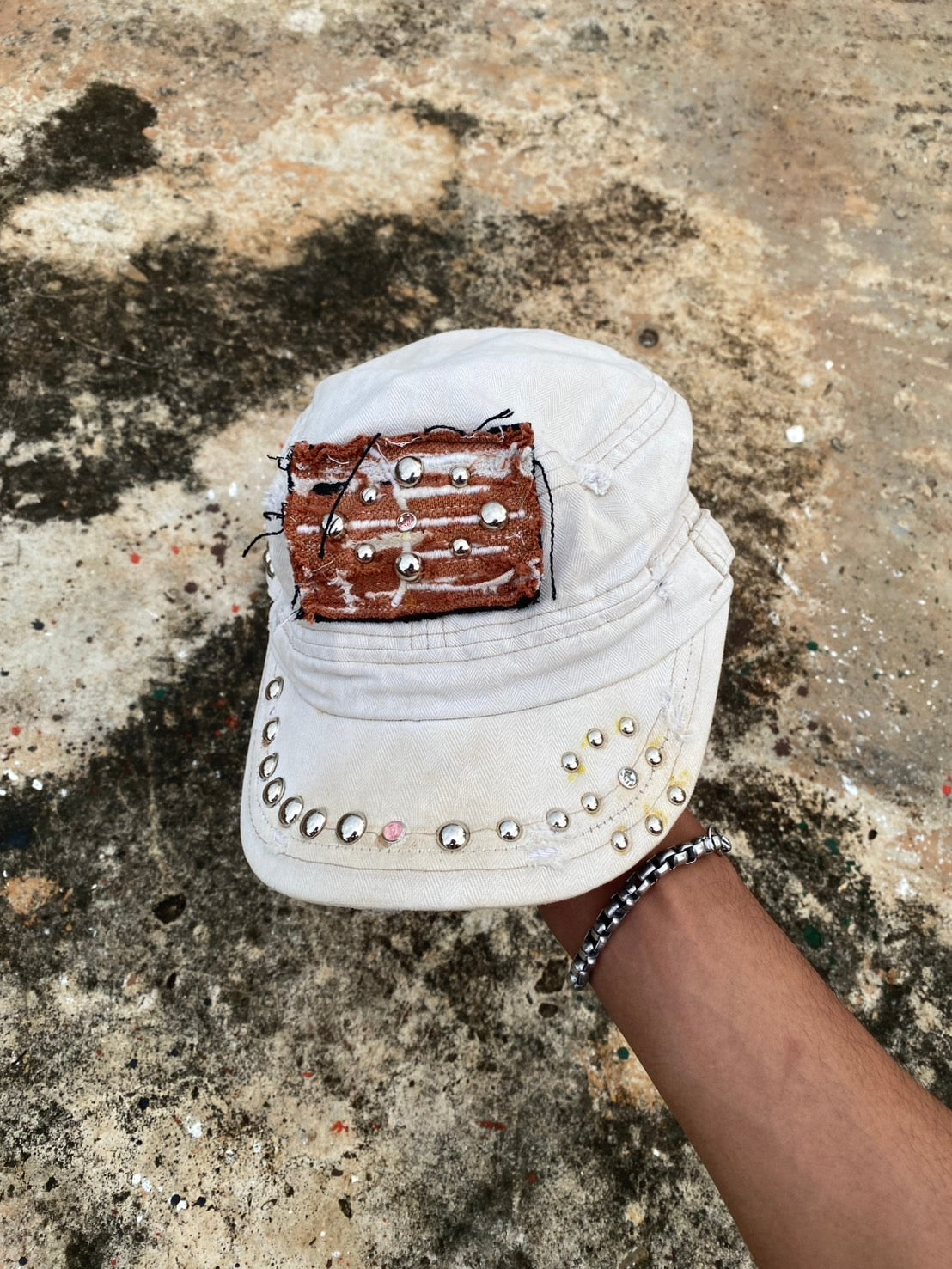 Custom white studs cap vtg