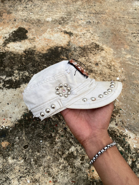 Custom white studs cap vtg